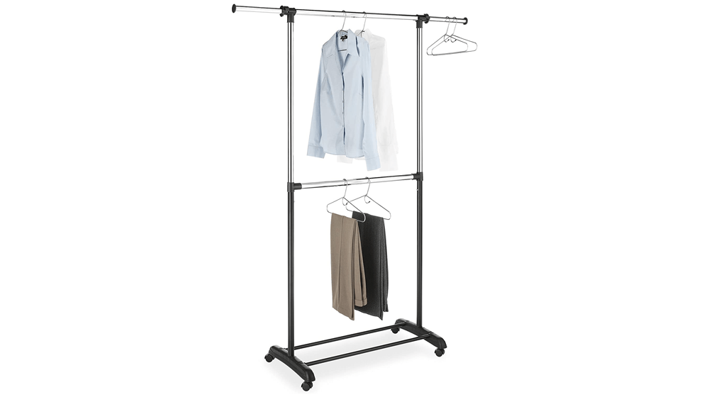 Whitmor Adjustable 2-Rod Garment Rack - Rolling Clothes Organizer